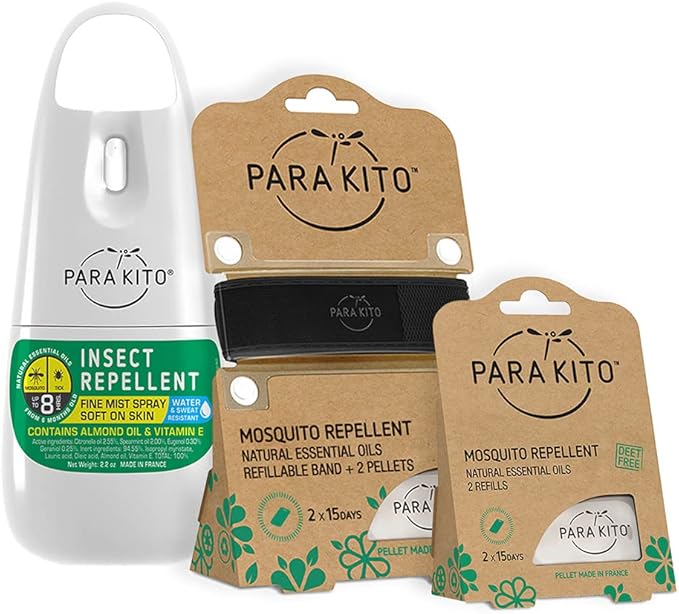 PARAKITO Mosquito, Insect & Bug Spray Bundle - Includes Spray, Black Wristband & 4 Refills | DEET Free, Citronella Essential Oils, Perfect for Camping, Hiking, Travel Outdoor Activities