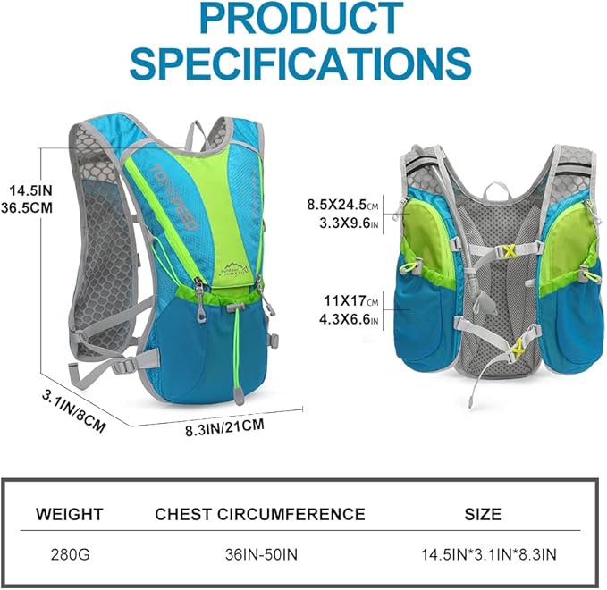Hydration Pack Backpack，IX INOXTO Running Hydration Vest with 1.5L ( 50 oz) Water Bladder for Men Women，Lightweight Water Backpack for Hiking Cycling Climbing Camping