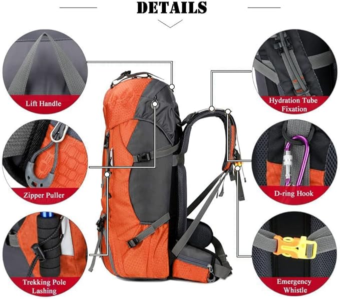 Bseash 60L Waterproof Hiking Camping Backpack with Rain Cover, Large Outdoor Sport Travel Daypack Rucksack for Climbing