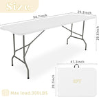 Folding Table 8 FT Camping Table Portable Heavy Duty Plastic Rectangular Outdoor Dining Table Steel Legs Fold-in-Half with Carrying Handle for Indoor,Picnic,Party,Wedding,Events(White)
