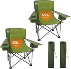 TIMBER RIDGE Oversized Folding Camping Chair for Adults, Support 550 LBS Heavy Duty with Cup Holder Side Pocket for Camp, Lawn, Picnic, Green, 2 Pack