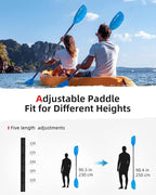 Abahub Adjustable Kayak Paddle 210-230 cm/ 230-250 cm Floating Kayaking Oars Boating Oars Canoeing Oars Black