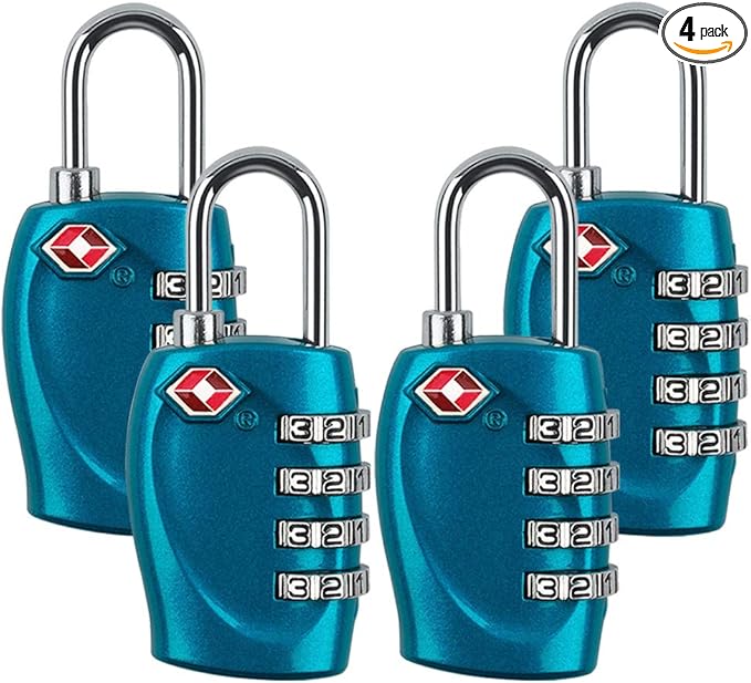 4 Dial Digit TSA Approved Travel Luggage Locks Combination for Suitcases (Blue-4pack)