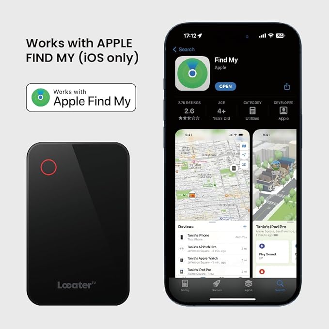 Ultra-Thin Bluetooth Tracker Card 2mm, Wallet Tracker, IP65 Waterproof Smart Tracker Works with Find My App, 24 Months Battery Life, for Luggage Wallets Backpacks,ect (iOS Only)