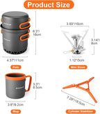 Odoland Camping Pots with Heat Exchanger Camping Cooking Set with Portable Camping Stove Camping Mess Kit Include Mug, Folding Utensil Set, Canister Stabilizer for Backpacking Outdoor Hiking & Picnic