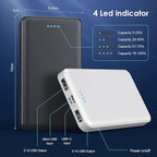 [2 Pack] Portable Charger Power Bank 10000mAh,Ultra Slim Compact External Battery Pack with USB C Input & Dual USB Outputs Backup Charger Compatible with iPhone 13,12, Samsung S20,Tablet -Black+White