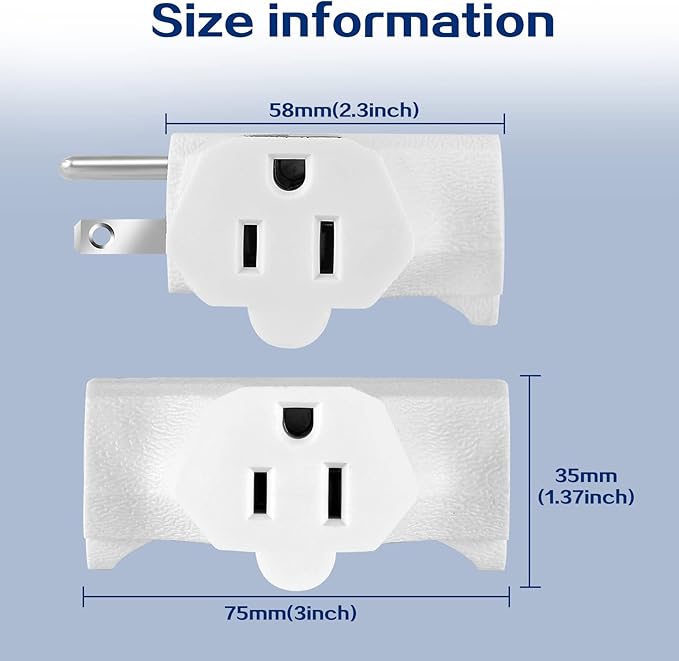 3 Outlet Wall Adapter T-Shaped, UL Listed 3 Prong Grounded Plug Extender,125V 1875W - Heavy Duty Multi Outlet Wall Plug,Power Outlet Splitter (1 Pack)