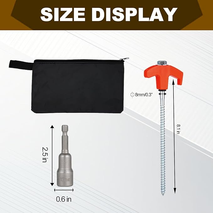 12 Pack Screw in Tent Stakes Heavy Duty,8 Inch Ground Anchors Screw in,Metal Stakes with Hex Head Driver,Camping Tent Accessories.(Orange)