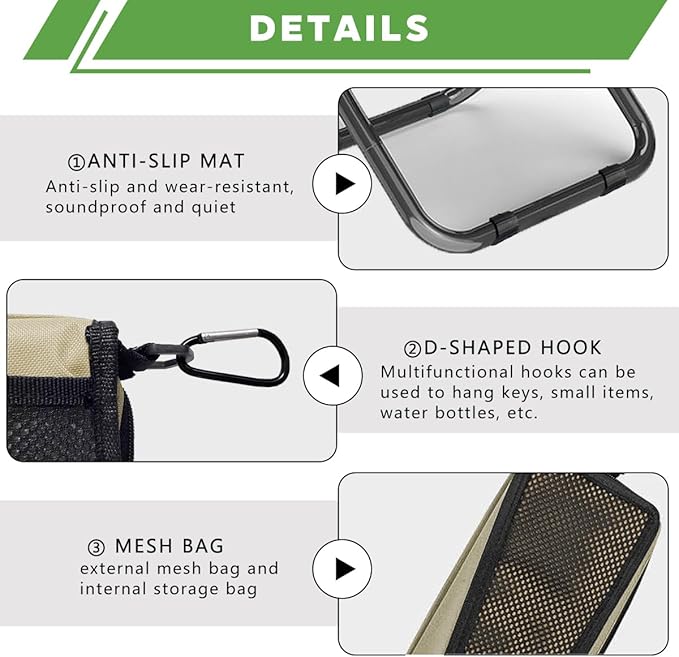 Portable Ultralight Travel Stool Camping Chair Fishing Stool - Gray Carbon Steel and Keychain, Handbag Style Pocket Foldable