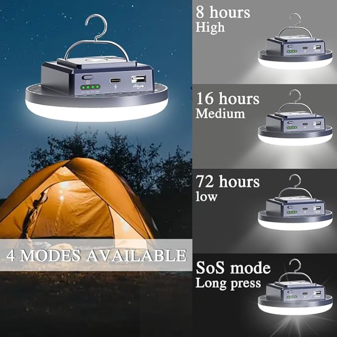 Camping Lights 13200 mAh 4500 Lumens 45W Portable Gear Power Outage USB Outdoor Rechargeable Magnetic Hanging Lantern Emergency Flashlight LED Canopy Tent Light
