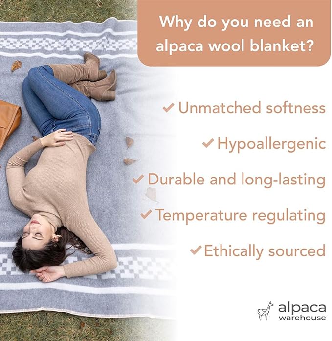 Inca Wall - Thick Alpaca Wool Blanket Heavyweight Camping Outdoors Indoors Soft Peru Twin Size New Ethnic Design (Soft Gray/Ivory, Twin Size)