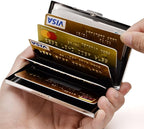 EASTNIGHTS RFID Credit Card Holder Metal Wallet Stainless Steel and Pu Leather Credit Card Protector Case for Men or Women (black)