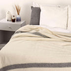 Thick Alpaca Wool Blanket Queen Size Heavyweight for Camping Outdoors or Using Indoors | Soft Peruvian Alpaca Wool Blankets (Ivory - Soft Gray Stripes, Queen)