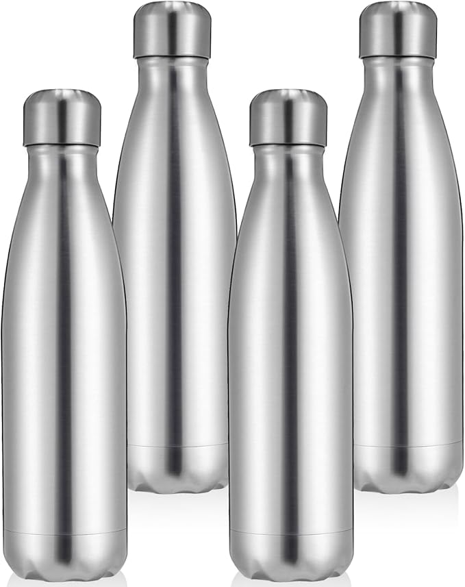 Volhoply 25oz Insulated Water Bottles Bulk 1/2/4 Pack, Metal Sports Water Bottles, Keeps Cold & Hot, BPA Free Leakproof Bottle (Silver,4 Pack)