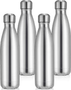 Volhoply 25oz Insulated Water Bottles Bulk 1/2/4 Pack, Metal Sports Water Bottles, Keeps Cold & Hot, BPA Free Leakproof Bottle (Silver,4 Pack)