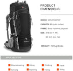 MOUNTAINTOP 80L Internal Frame Backpack for Man & Women Backpacking Hiking Backpack with Rain Cover