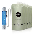 Squeeze Water Filtration System with Four 34-Oz Squeezable Pouches and 0.1 Micron Filter Straw, Portable Water Purifier Survival for Backpacking, Camping, Hiking and Emergency Preparedness