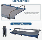 TIMBER RIDGE Lightweight Aluminum Camping Cot, 20-Second Quick Set-Up Folding Cot with Zipper Closure, Portable Carry Bag Included for Camping, Travel and Outdoors, Support up to 225lbs, Blue