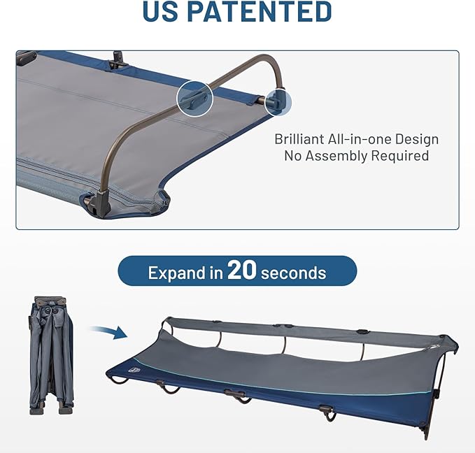 TIMBER RIDGE Lightweight Aluminum Camping Cot, 20-Second Quick Set-Up Folding Cot with Zipper Closure, Portable Carry Bag Included for Camping, Travel and Outdoors, Support up to 225lbs, Blue
