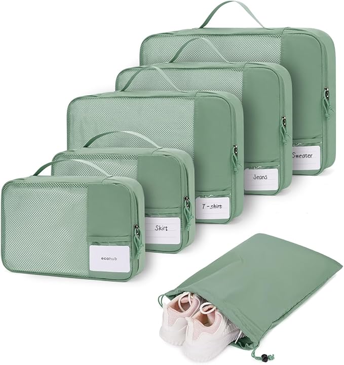 ECOHUB 4 Set /6 Set Packing Cubes for Travel Durable Suitcase Organizer Bags Set with Personalized Tag Various Sizes Travel Essentials Traveling Accessories for Luggage Machine Washable