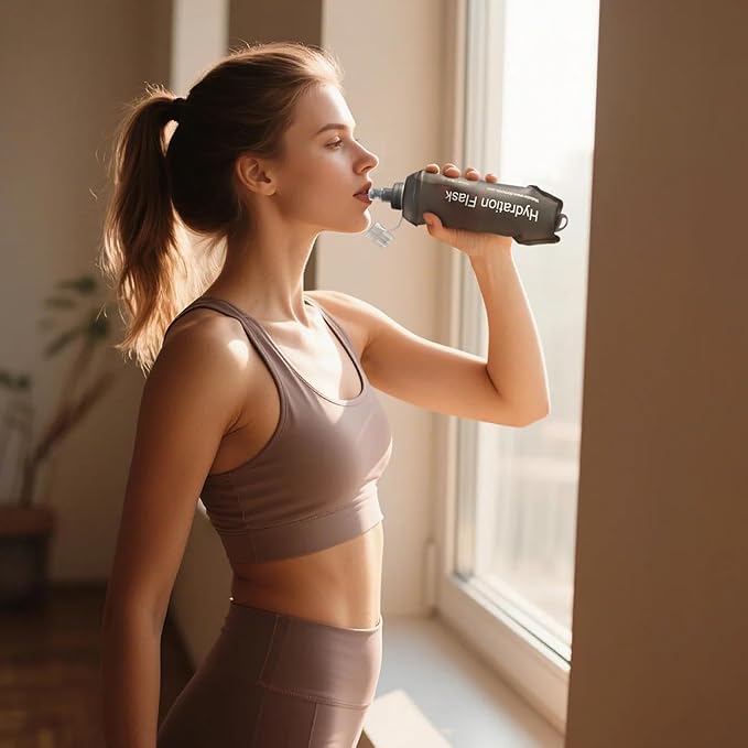 GYGYL Soft Flask, TPU Collapsible Soft Water Bottle for Hydration Pack, Running Vest, Leak-Proof Folding Water Bottle for Hiking Cycling Climbing Jogging-250ml Grey, 2pcs