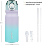 BJPKPK Water Bottle With Straw 18oz Insulated Water Bottles Reusable Stainless Steel Metal Thermo With Leak Proof Lockable Lid And Carry Handle,Lavender Green