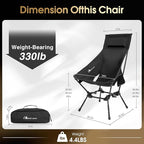 MOON LENCE Portable Camping Chairs for Adults, Adjustable Oversize Beach Chair Lawn Chair with High Back - Large Capacity, Heavy Duty (New Black)