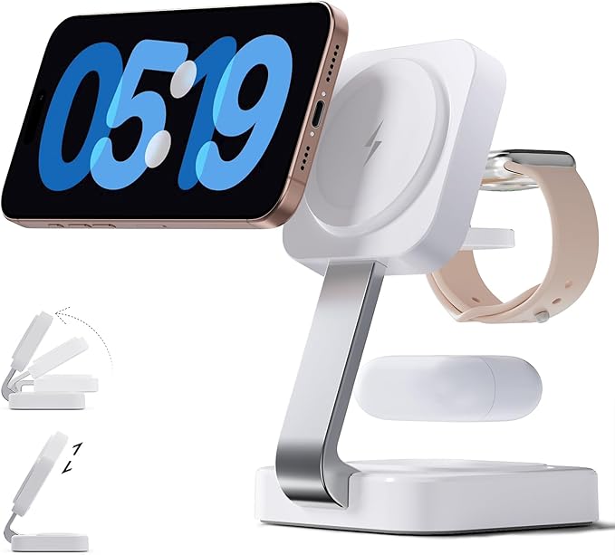 2026 Traveling Wireless Mag-Safe Fast Charging Station,Magnetic 3 in 1 Charger with iPhone 17 16 15 14 13 12 Pro Max Plus,Apple Watch Series & Air pods 4 3 2 Pro-Gifts for Wife & Husband(White)