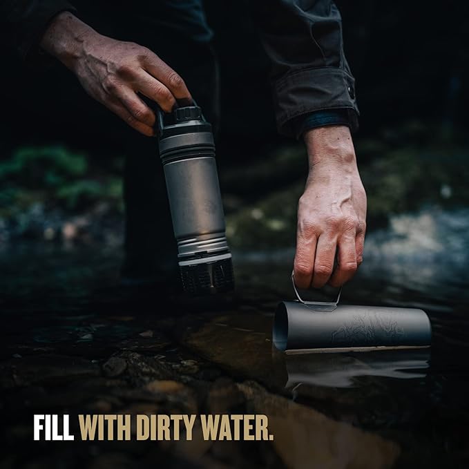 GRAYL UltraPress Titanium 16.9 oz Water Purifier & Filter Bottle for Hiking, Backpacking, Survival, Bushcraft, Travel (Olive Drab)