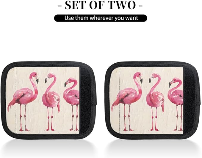 Abstract Pink Flamingo 2 Pack Luggage Handle Wrap Set of Neoprene Luggage Tags for Suitcases Bag Strap Wrap Cover Travel Airplane Accessories Covers Markers Sleeve Grips Identifiers Cruise