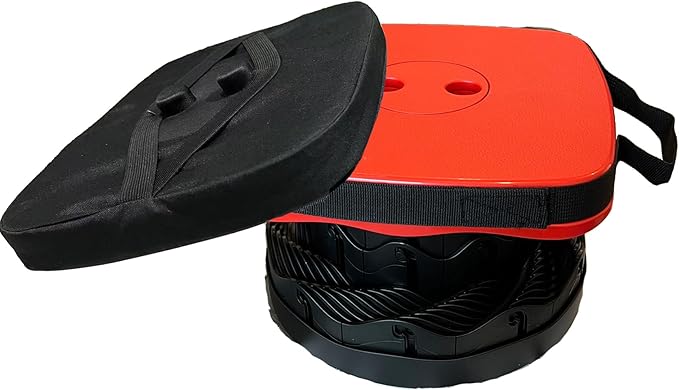 Portable Collapsible Stool Set - Heavy Duty Square Collapsible Stool + Thick Seat Cushion - 550lbs Load Capacity for Camping Travel Picnic Gardening (Red/Black)