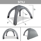 SOLI: Air Canopy 12' - Cool Grey - Outdoor & Beach Self-Inflating Sun Tent, Shade Wall, UPF 50+, Pump-Stakes-Ropes, Lightweight & Portable, Backpack