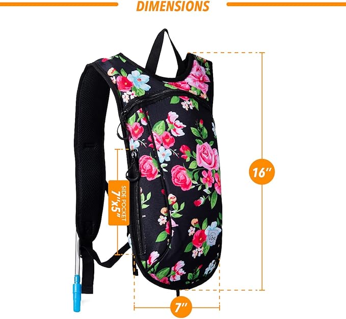 Vibe Festival Gear Hydration Pack Backpack with 2L Water Bladder for Women, Men, Teens, Kids - Hydropack Hydro Sports, Outdoor, Running, Camping, Hiking, Festivals, Raves