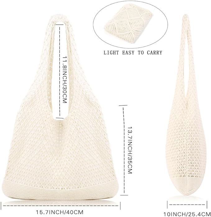 COOKOOKY Crochet Beach Tote bag Summer Beach Bag for Women Aesthetic Mesh Tote Bag Hippie Bag Knit Bag