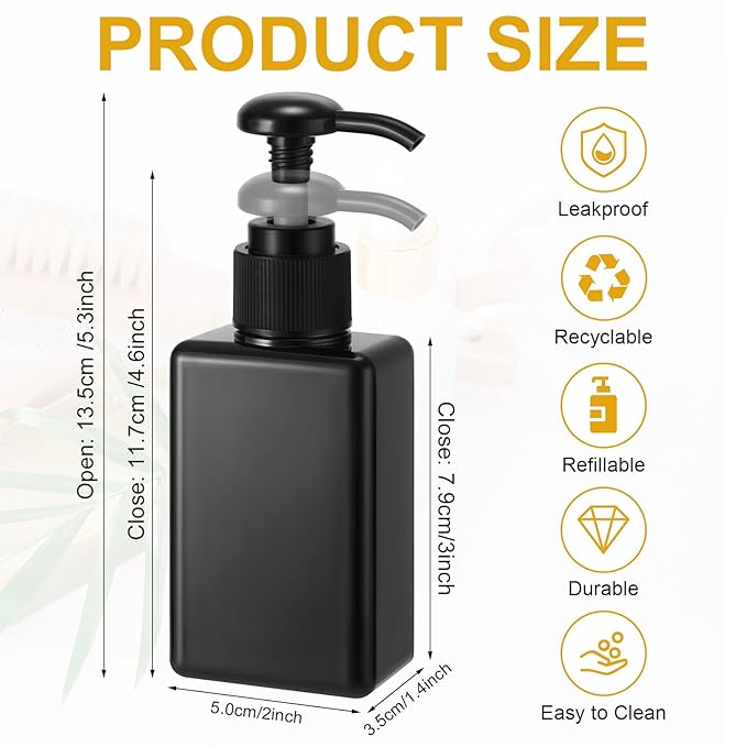 Domensi 12 Pcs 100ml /3.4 oz Pump Bottle Mini Travel Bottles Small Dispenser Containers Plastic Pump Lotion Dispenser Empty Square Travel Size Containers Toiletries (Whole Black)