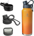 Vacuum Insulated Sports Water Bottle with Straw Lid Dustproof, 3 Lids, 24/32/40/64 Oz BPA Free Double Wall Stainless Steel Water bottle, Keep Cold 24 Hour/Hot 12 Hour-32 Oz Gradient Orange