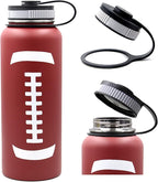 40 oz Football Water Bottle, Sports Cup Flask Metal Thermal Travel Mug with 2 Lids, Stainless Steel Double Wall Vacuum Leak Proof Insulated Water Jug, Football Accessories Gifts for Mom Men Boys Girls