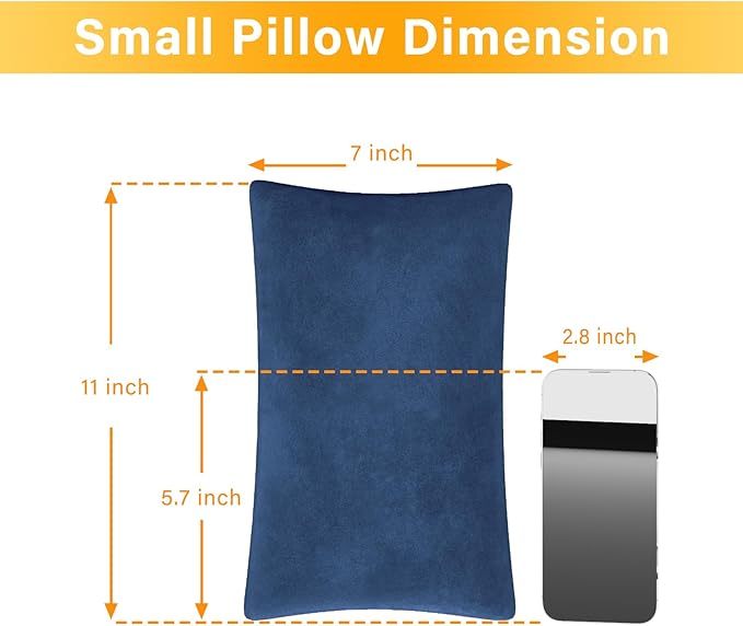 2 Pack Small Pillow, Memory Foam Mini Pillow 11 X 7 Inches for Travel, Sleeping, Nap and Neck, Knee, Lumbar Support, Tiny Pillow Cushion for Pet, Dogs (Blue)