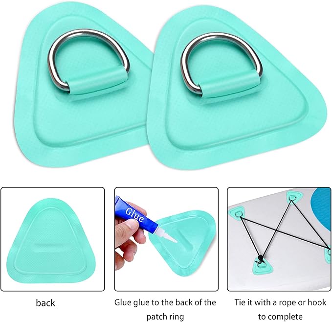 TOBWOLF 6 Pack 3.54" / 9cm Stainless Steel D-Ring Patch for Inflatable Boat Kayak Dinghy SUP, Triangular D-Ring PVC Patch Stand-Up Paddleboard Canoe Rafting Accessories, NO Glue Included