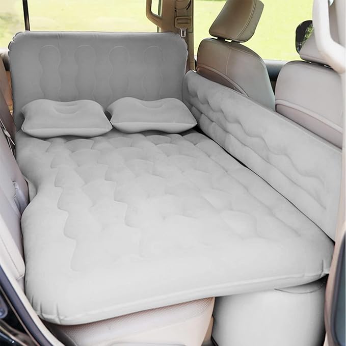 ISWEES Car Bed SUV Air Mattress, Car Air Mattress with Electric Pump, 2 Inflatable Pillows and 2 Footrests for Back Seat, Side Seat,Trunk Sleeping, Thickened Camping Bed - Grey