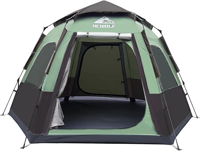 Hewolf 2/3/4 Person Camping Tent - Instant Pop Up Waterproof 2 Doors Tent with Easy Setup | 3-Season Hexagonal Dome Design for Family, Hiking & Traveling