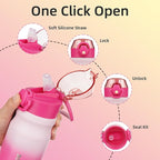 BJPKPK Insulated Water Bottle 14oz Stainless Steel Water Bottles With Straw And Carry Handle Double Wall Metal Thermo,Cherry Blossom