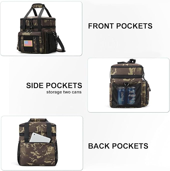 Expandable Large Tactical Lunch Box for Adults, Heavy Duty Durable Lunch Cooler Bag with MOLLE Lunch Pail for Work Camping Fishing Picnic (Black-Camo, 16L)