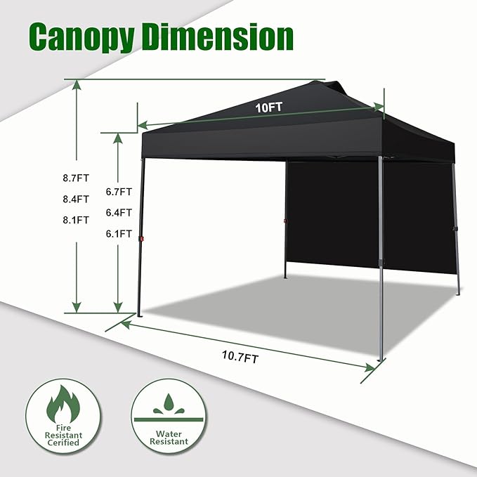 Eurmax USA NOMATTER ONE-Person Open&Close 10x10ft Pop Up Canopy Tent,Portable Shelter Canopy for Outdoor Events with 1 Removable Sidewall,Instant Canopies,Temporary Sunshade,Bonus 4 Sand Bags(Blue)