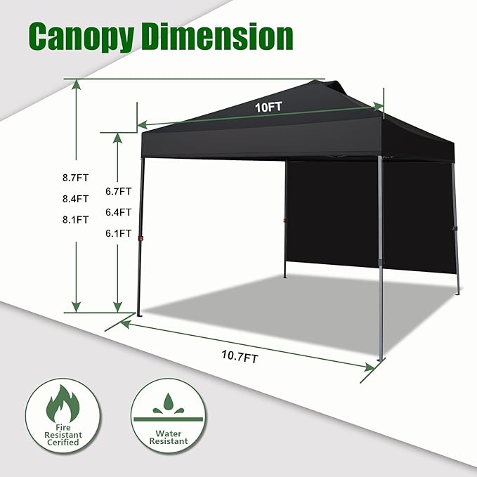 Eurmax USA NOMATTER ONE-Person Open&Close 10x10ft Pop Up Canopy Tent,Portable Shelter Canopy for Outdoor Events with 1 Removable Sidewall,Instant Canopies,Temporary Sunshade,Bonus 4 Sand Bags(White)