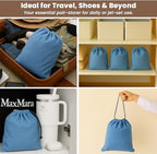 LFH Cotton Rich Shoe Storage Bags with Drawstring, Dustproof Breathable Reusable Organizer, Perfect For Travel, Dorm, Hotel, College, Gym, Easy to Carry, Machine Washable 8"x17" (Pack of 4) - Sky Blue