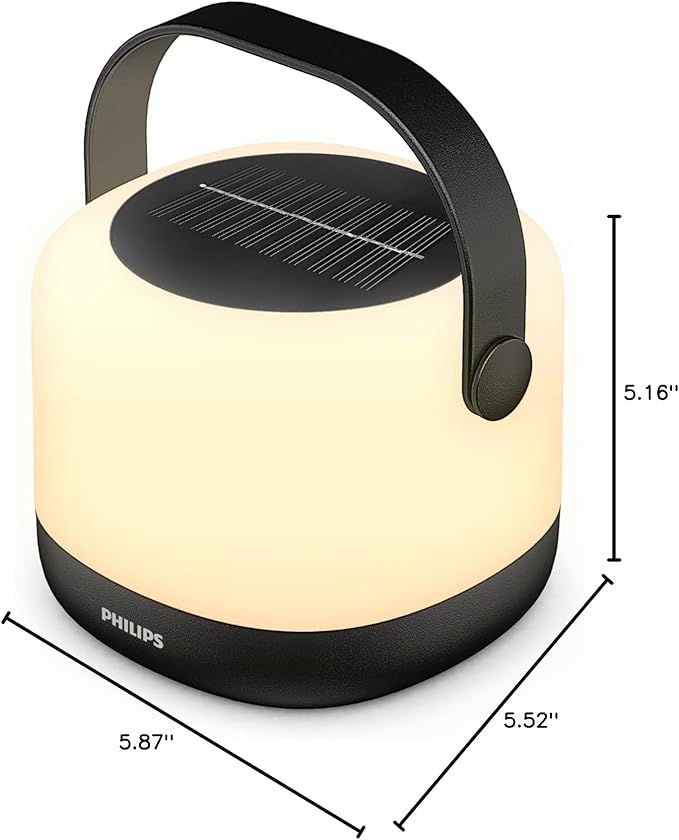 PHILIPS LED Solar Portable Light, 3-in-1 Light Setting 1-Pack Bright White (3000K), Color Changing Solar Light with 80/20 Lumen, Waterproof and Rechargeable