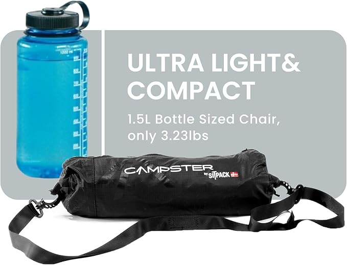 Sitpack Campster 2.0 Backpacking Camping Chair, 5S Easy Set-up, Ultra Lightweight, Bottle Sized Portable Folding Chair, Compact Chair for Adults for Beach Outdoor Hiking Travel Fishing