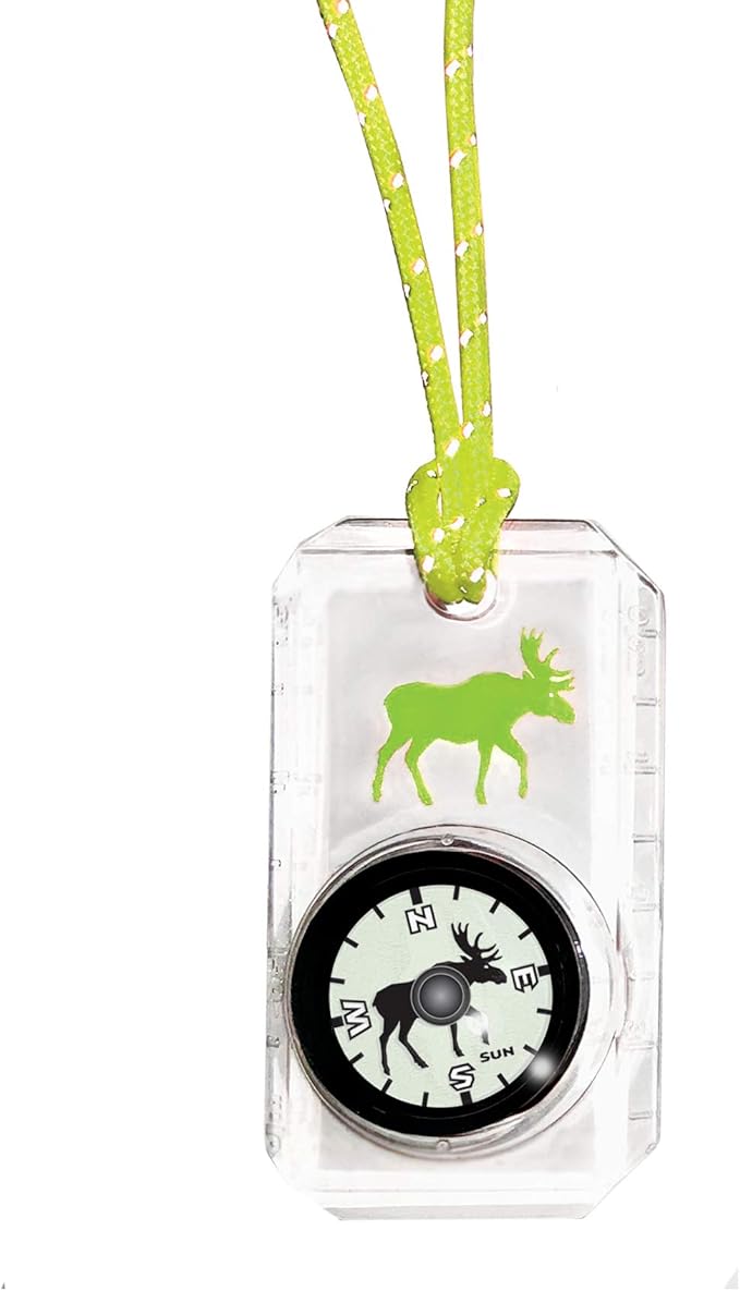 Big Discoveries Wildlife Compass for Kids - Children's Compasses for Camping, Hiking, and Exploring | Break-Away Neon Lanyard