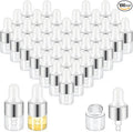 100 Pcs Mini Glass Oil Dropper Bottle Bulk, Clear Essential Small Empty Bottles Sample Containers Perfume Liquid Vials with Cap for Traveling (1 ml,Silver)
